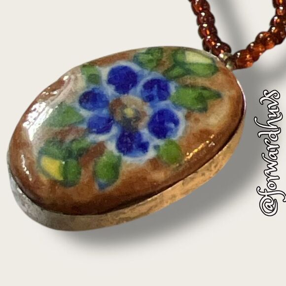 Hand Painted Pendant Necklace with Seed Bead Chain - Picture 10 of 12